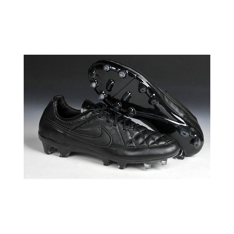 New Leather Ronaldinho 5 FG Soccer Shoes All Black