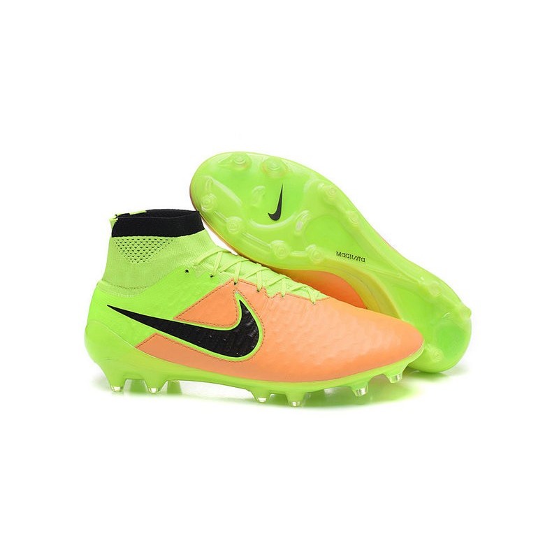 Nike New Magista Obra FG ACC Firm Ground Shoes Leather Yellow Volt Black