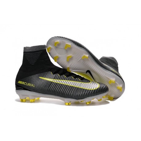 Top Nike Mercurial Superfly V CR7 FG Firm Ground Cleat Black White Yellow