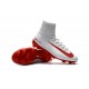 Nike Mercurial Superfly V FG High Top Soccer Cleats White Red