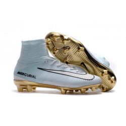 New Nike Mercurial Superfly Iv FG Cristiano Ronaldo Cleats White Gold