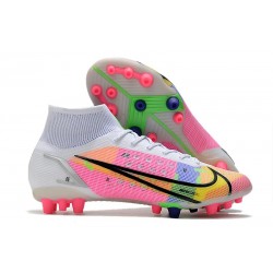 New Nike Mercurial Superfly 8 Elite AG Dragonfly - White Metallic Silver Dark Raisin